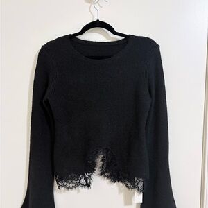 Black Sweater with Lace Hem